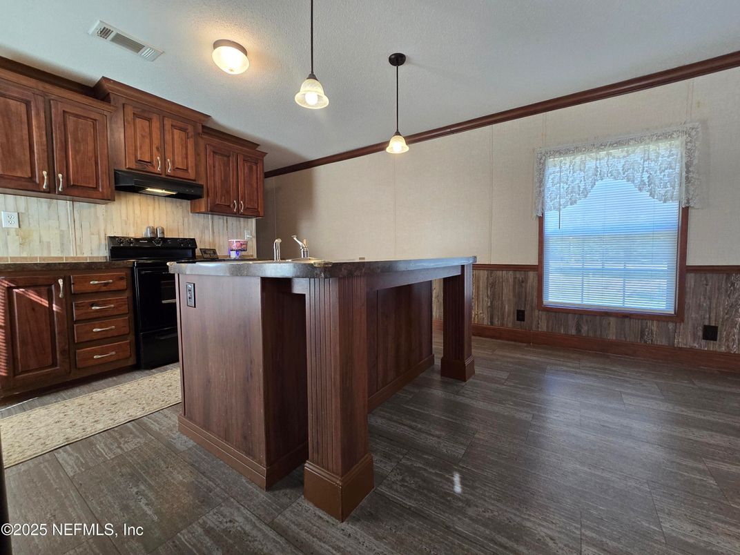 Interior, Kitchen, Pendant Lights, Wood Texture Flooring