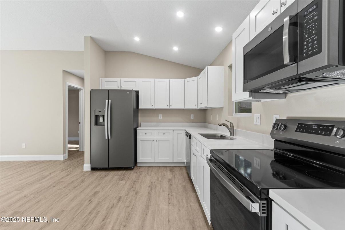Interior, Kitchen, Recessed Lighting, Wood Texture Flooring