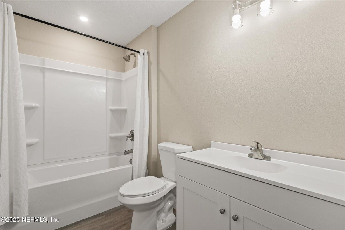 Bathroom, Interior, Recessed Lighting, Wood Texture Flooring