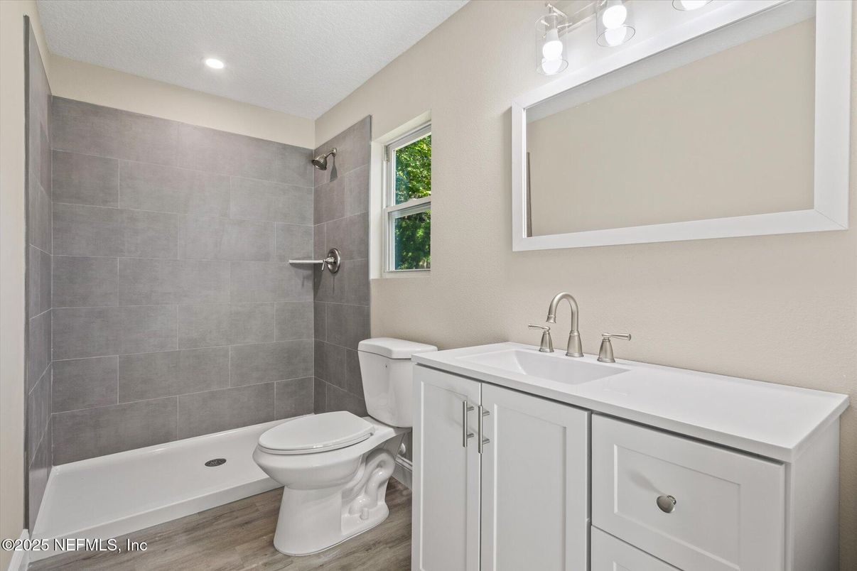 Bathroom, Interior, Recessed Lighting, Wood Texture Flooring
