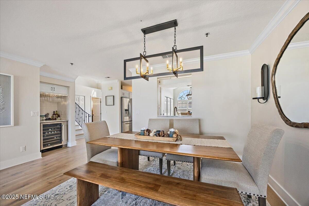 Dining room, Interior, Pendant Lights, Wood Texture Flooring