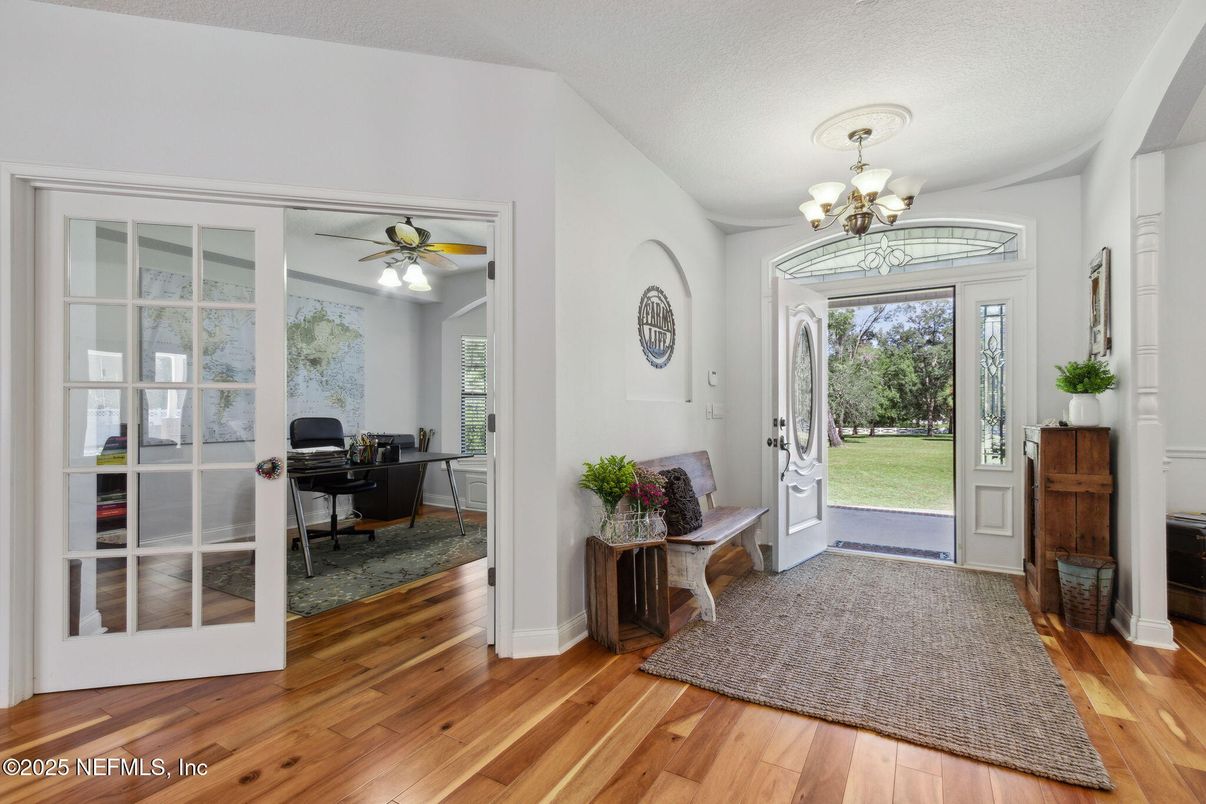 Chandelier, Home Office, Interior, Wood Texture Flooring