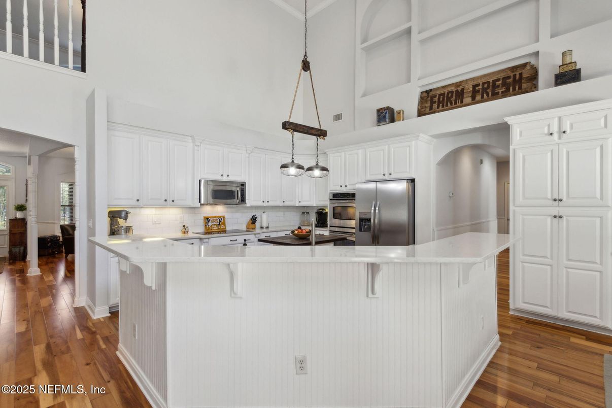 Interior, Kitchen, Pendant Lights, Stainless Steel Appliances, Wood Texture Flooring