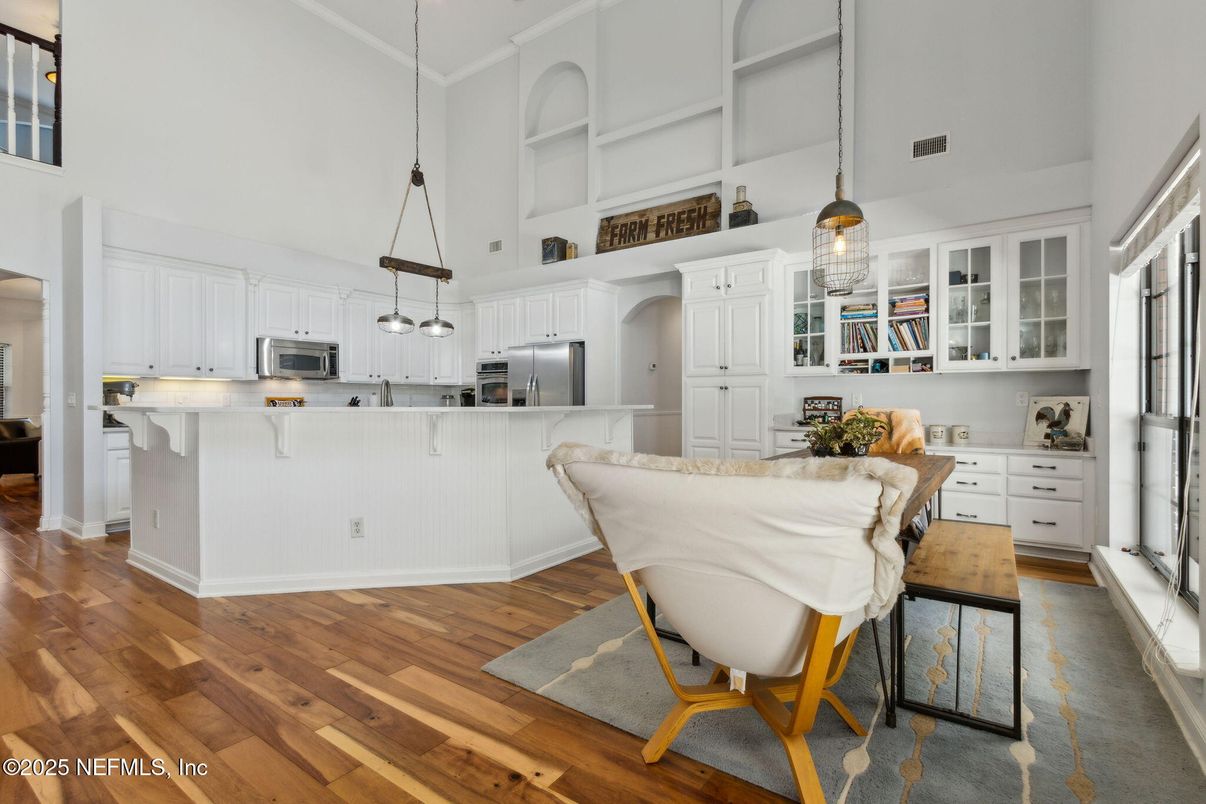 Interior, Kitchen, Pendant Lights, Stainless Steel Appliances, Wood Texture Flooring
