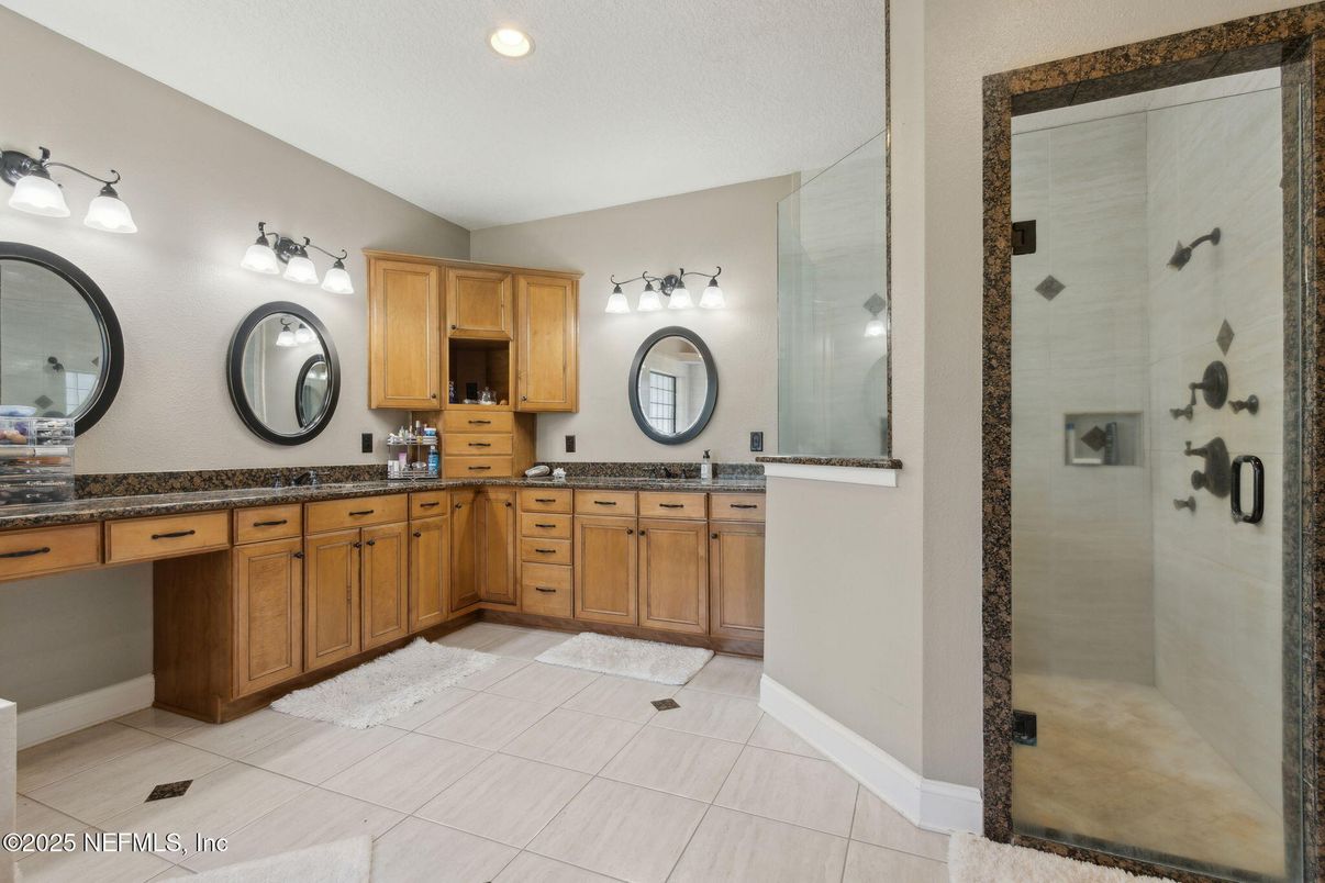 Bathroom, Dual Sink Vanities, Glass Shower, Interior, Recessed Lighting