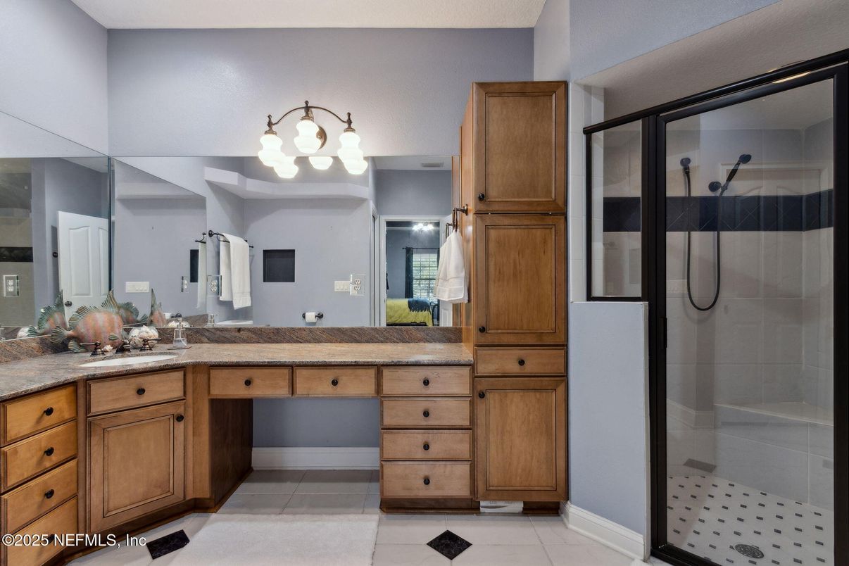 Bathroom, Dual Sink Vanities, Glass Shower, Interior
