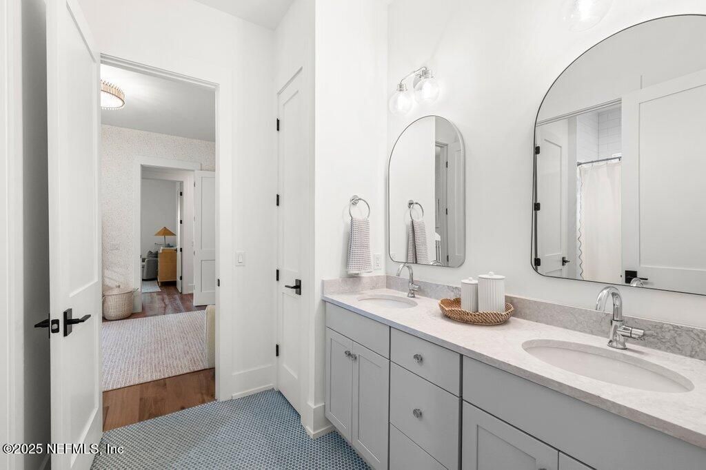 Bathroom, Dual Sink Vanities, Interior, Wood Texture Flooring