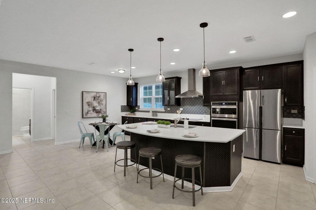 Dining room, Interior, Kitchen, Pendant Lights, Recessed Lighting, Stainless Steel Appliances