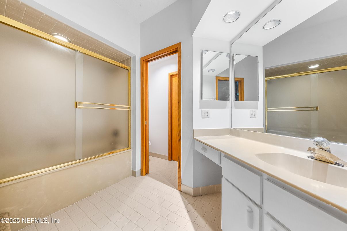 Bathroom, Glass Shower, Interior, Recessed Lighting