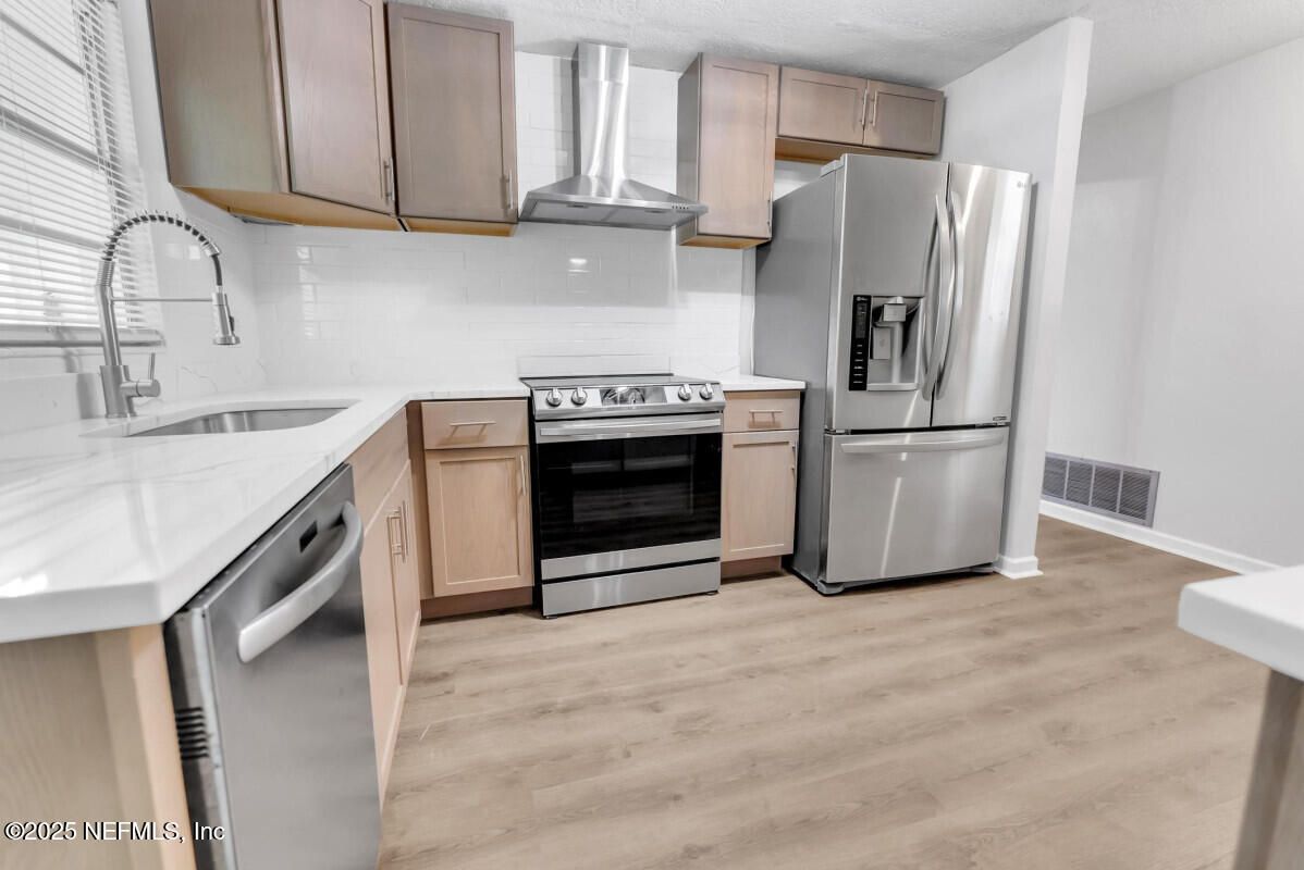 Interior, Kitchen, Stainless Steel Appliances, Wood Texture Flooring