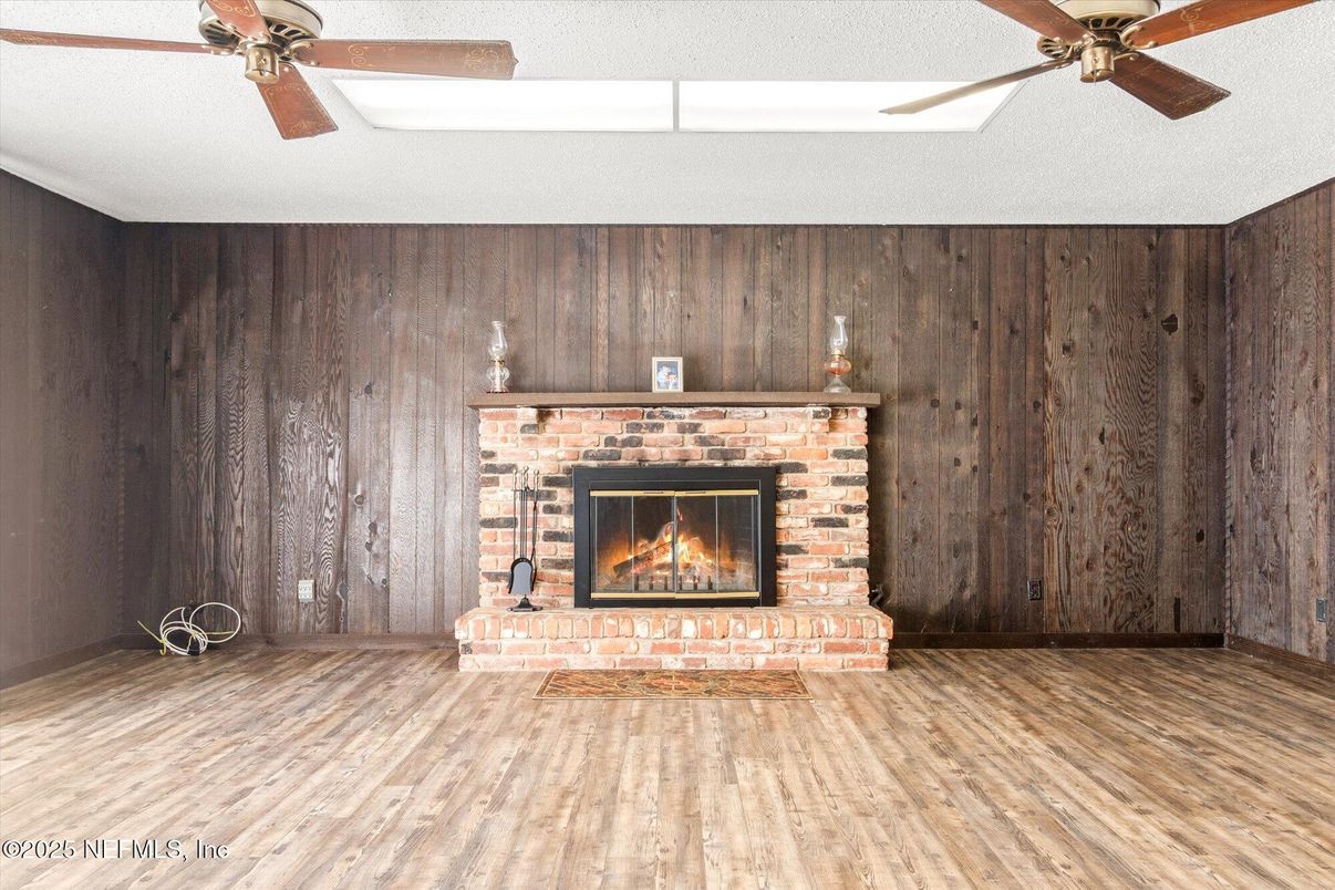 Empty room, Fireplace, Interior, Wood Texture Flooring, Wooden Walls