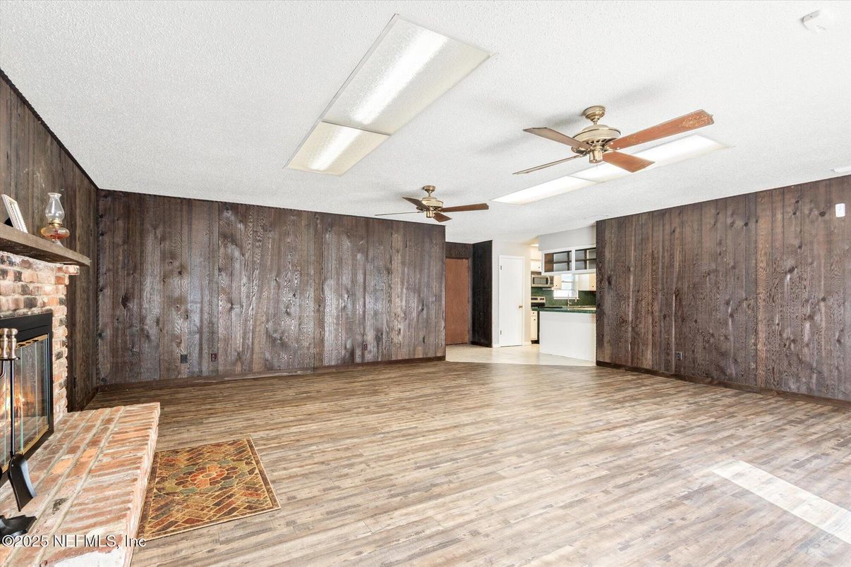 Empty room, Fireplace, Interior, Wood Texture Flooring, Wooden Walls