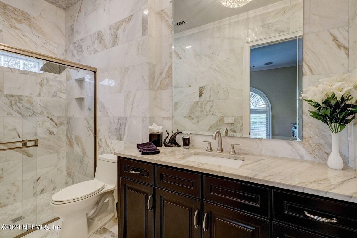 Bathroom, Glass Shower, Interior, Marble, Marble Walls
