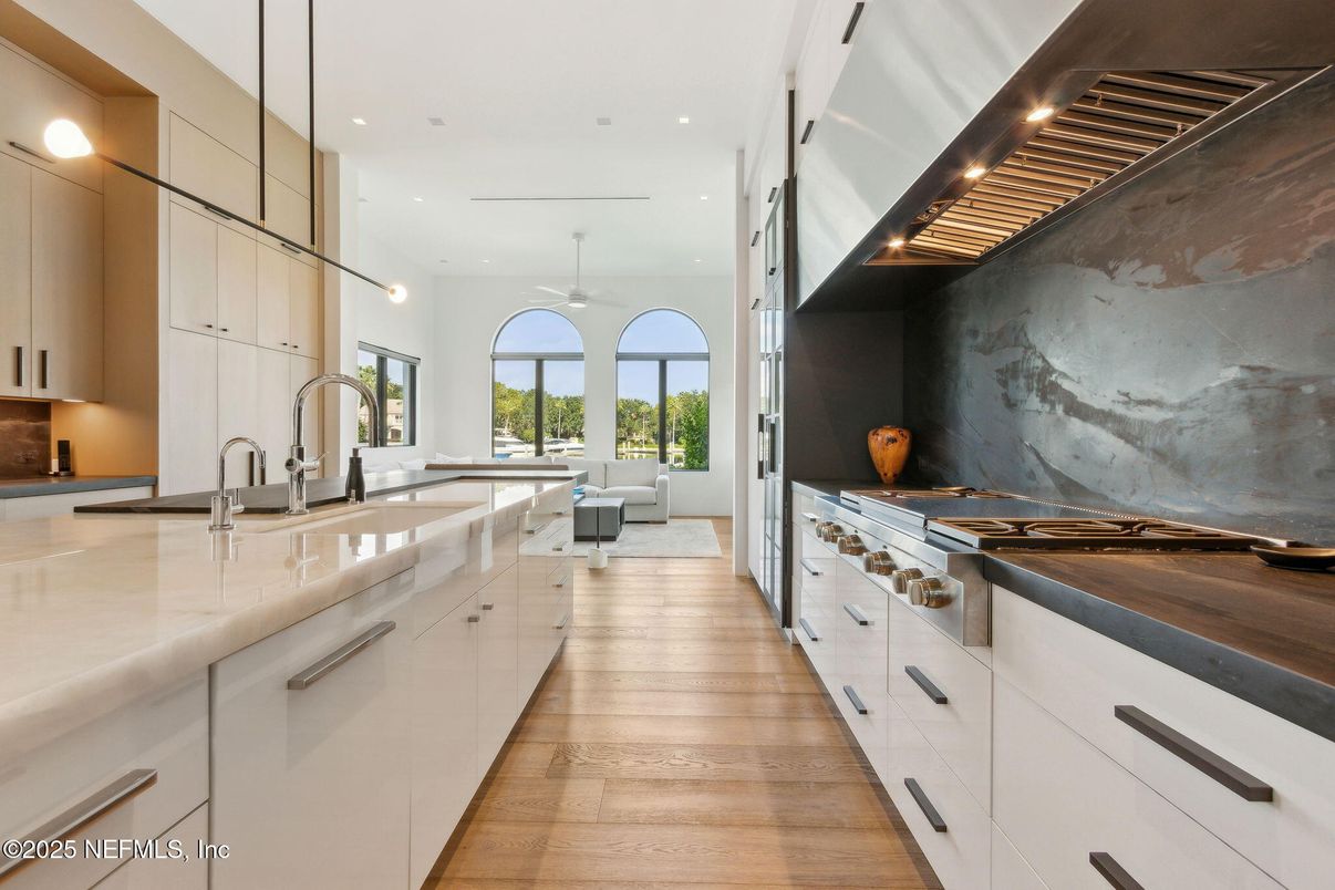 Interior, Kitchen, Pendant Lights, Recessed Lighting, Wood Texture Flooring