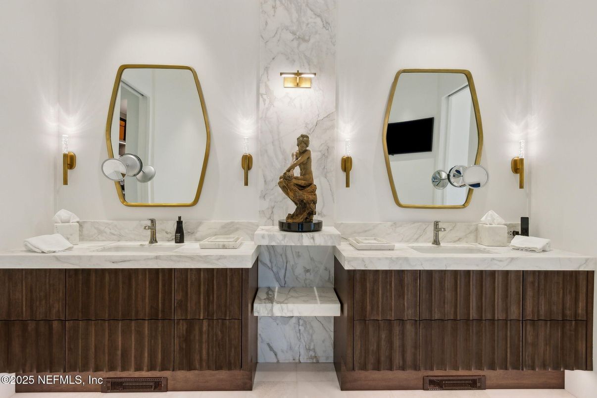 Bathroom, Dual Sink Vanities, Interior, Marble, Marble Walls