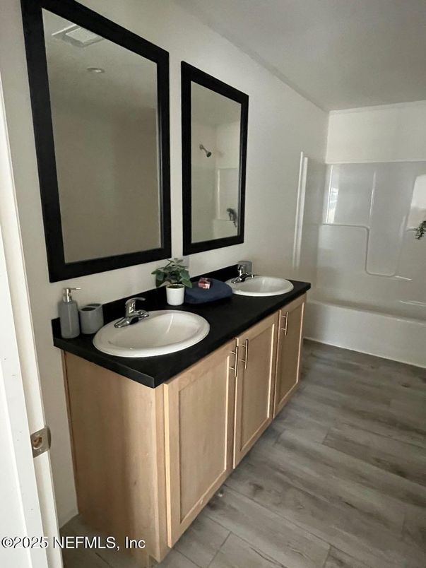 Bathroom, Dual Sink Vanities, Interior, Wood Texture Flooring