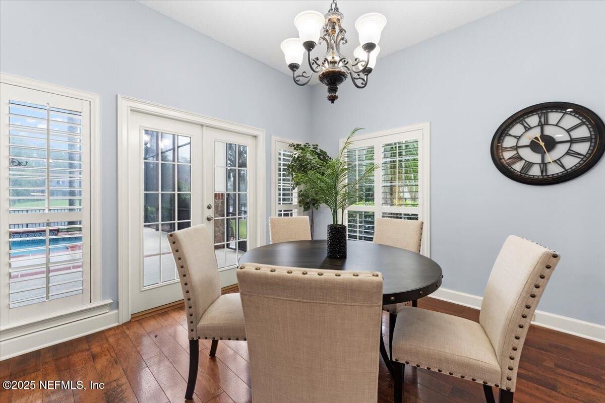 Chandelier, Dining room, Interior, Wood Texture Flooring