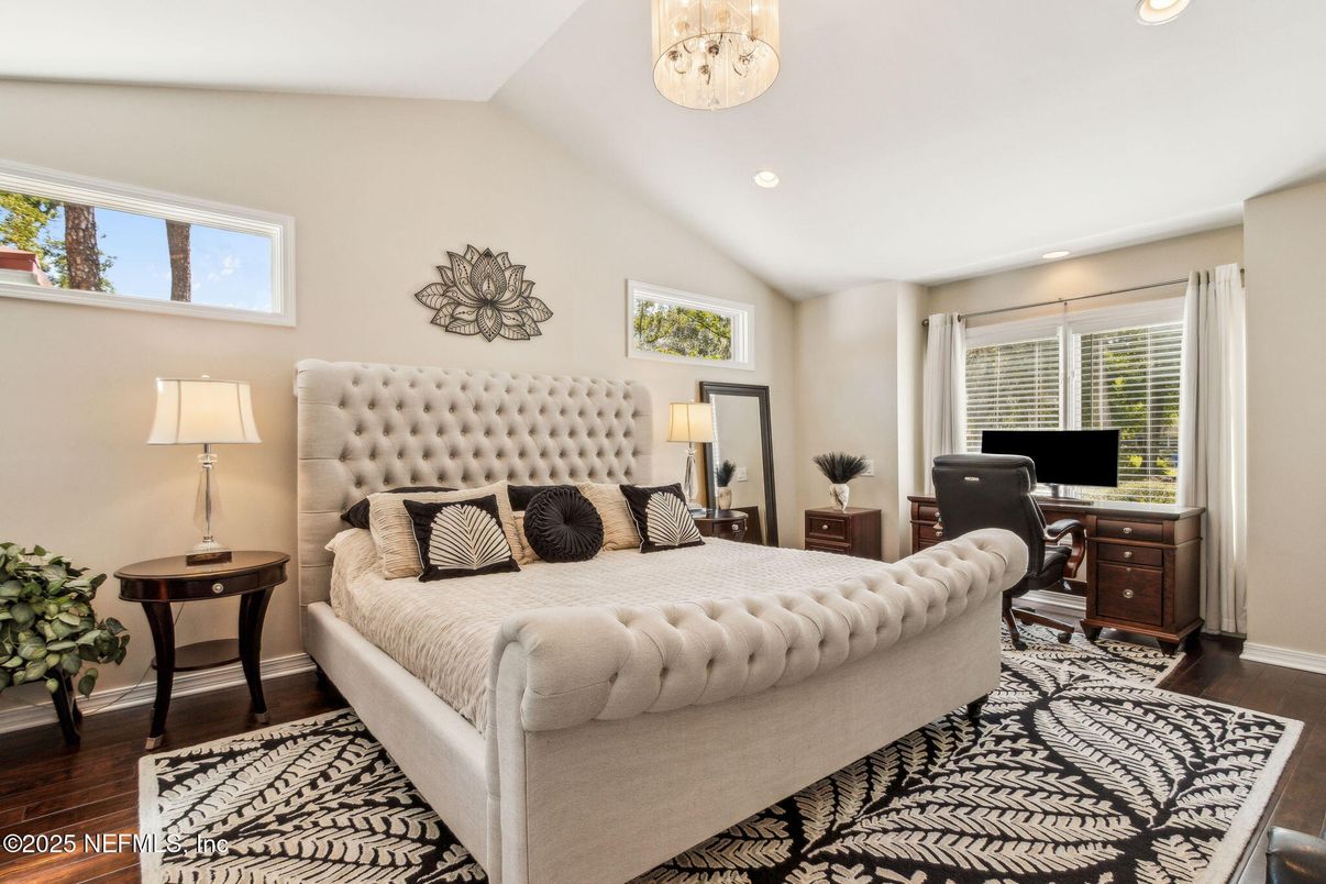 Bedroom, Home Office, Interior, Recessed Lighting, Wood Texture Flooring