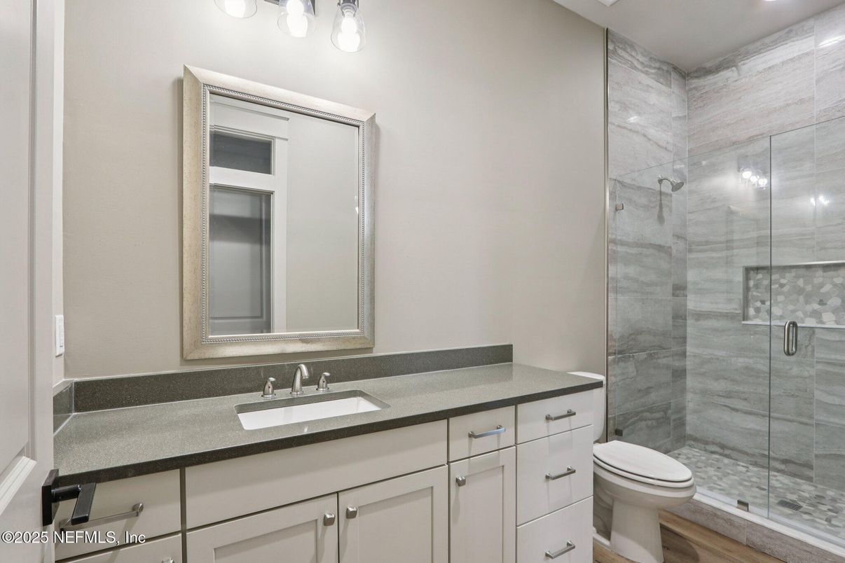 Bathroom, Glass Shower, Interior, Marble Walls, Recessed Lighting
