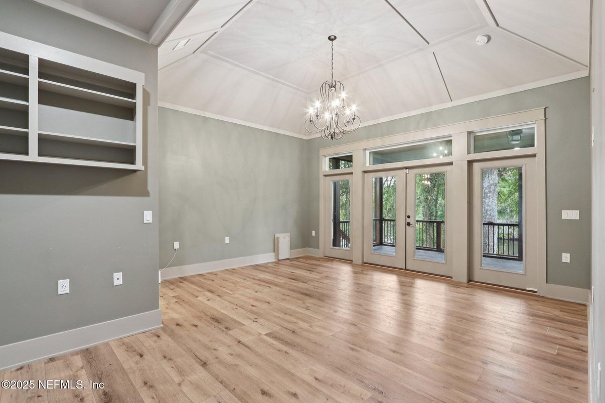Chandelier, Empty room, Interior, Wood Texture Flooring