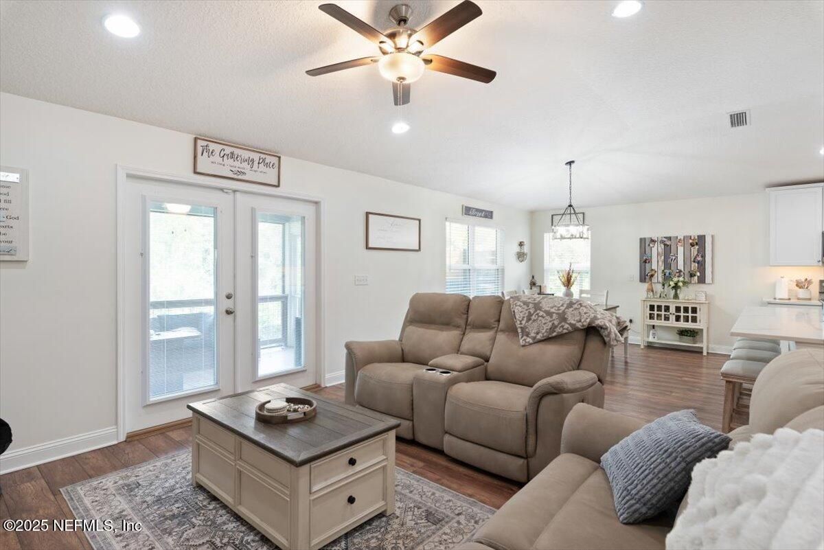 Chandelier, Interior, Living room, Recessed Lighting, Wood Texture Flooring