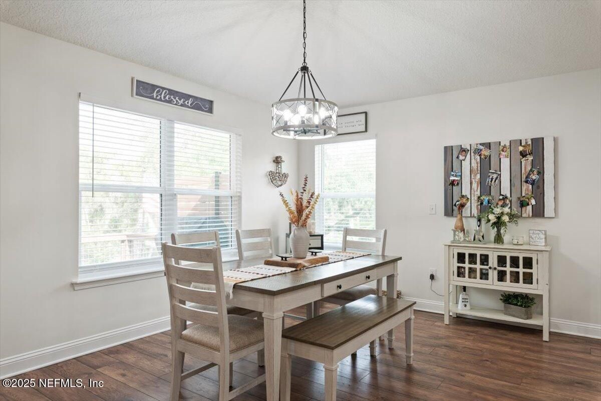 Dining room, Interior, Pendant Lights, Wood Texture Flooring