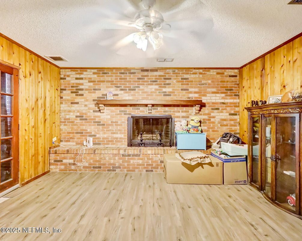 Fireplace, Interior, Stone Walls, Wood Texture Flooring, Wooden Walls