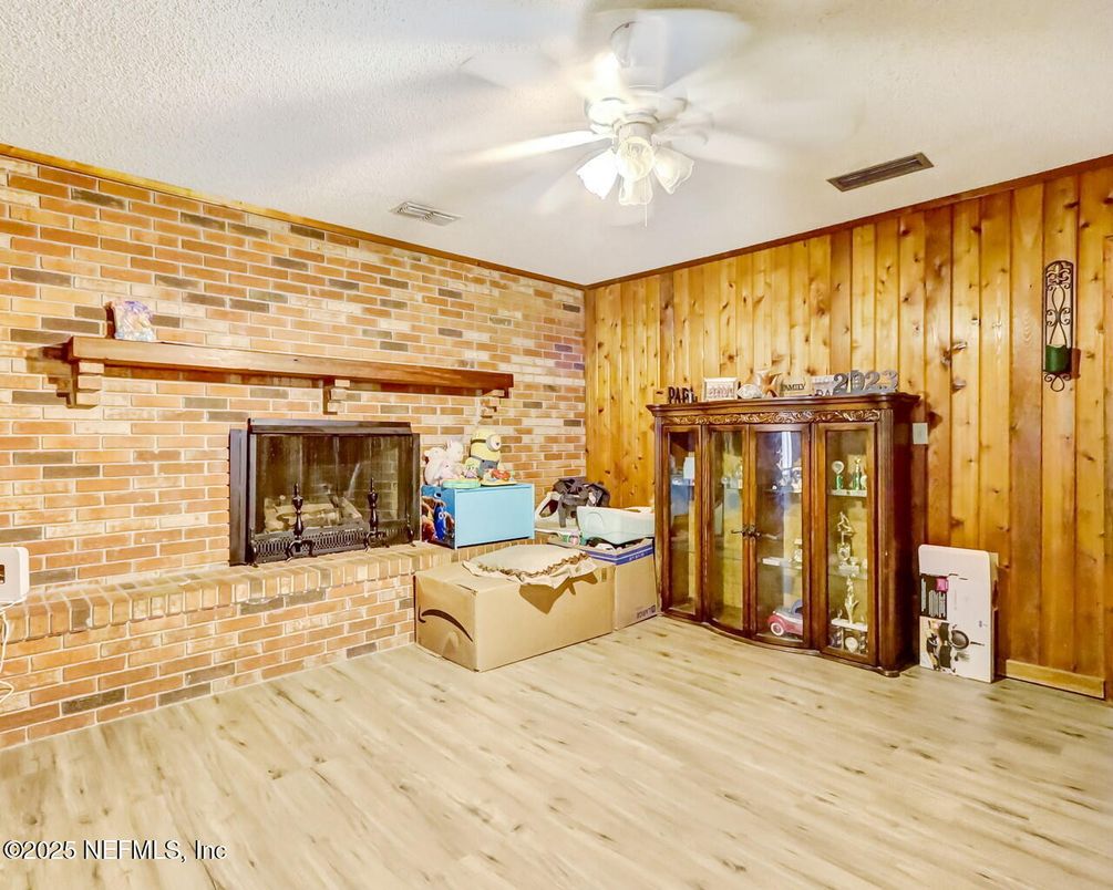 Fireplace, Interior, Stone Walls, Wood Texture Flooring, Wooden Walls