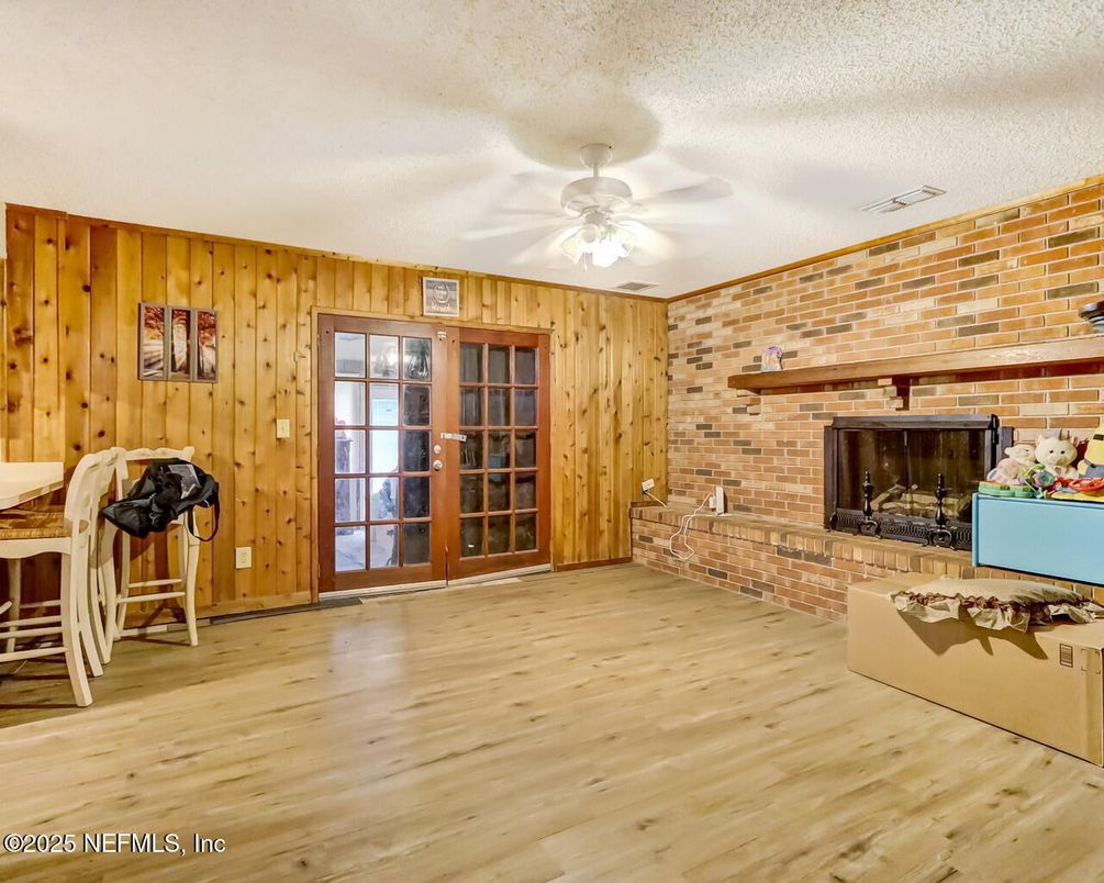 Fireplace, Interior, Stone Walls, Wood Texture Flooring, Wooden Walls