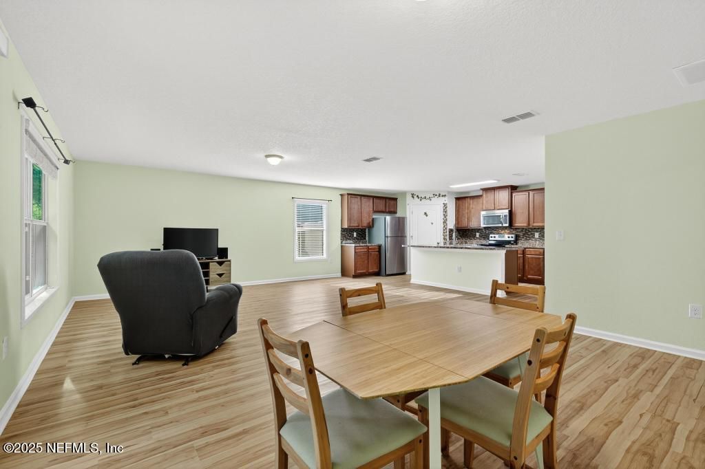 Dining room, Interior, Kitchen, Stainless Steel Appliances, Wood Texture Flooring