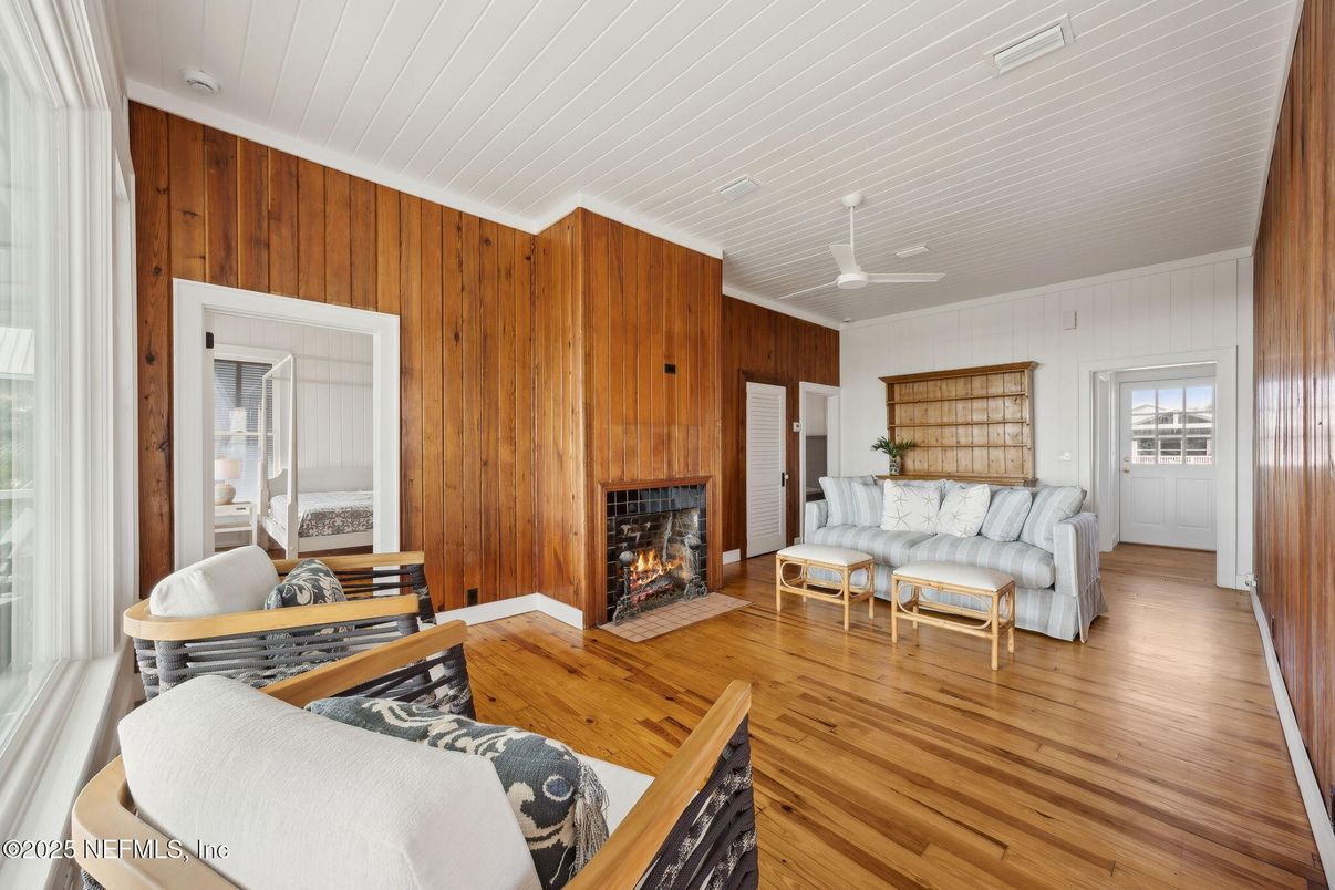 Fireplace, Interior, Living room, Wood Texture Flooring, Wooden Walls