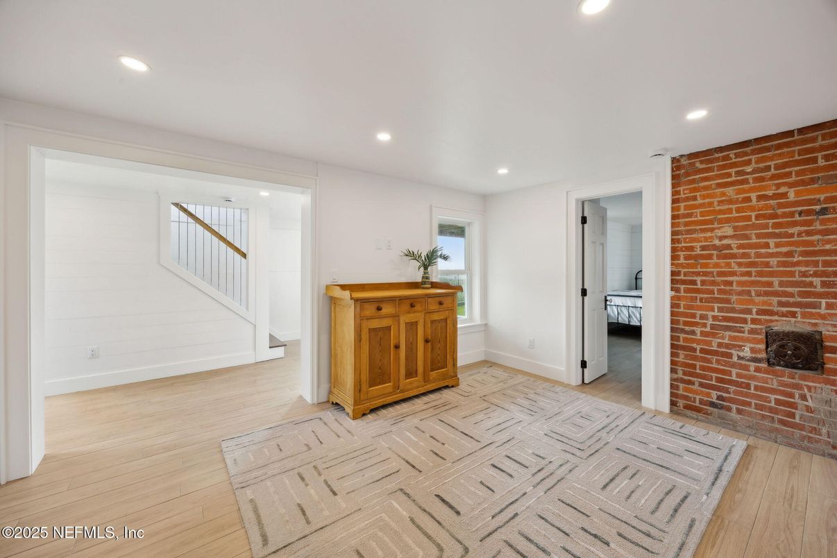 Interior, Recessed Lighting, Stone Walls, Wood Texture Flooring