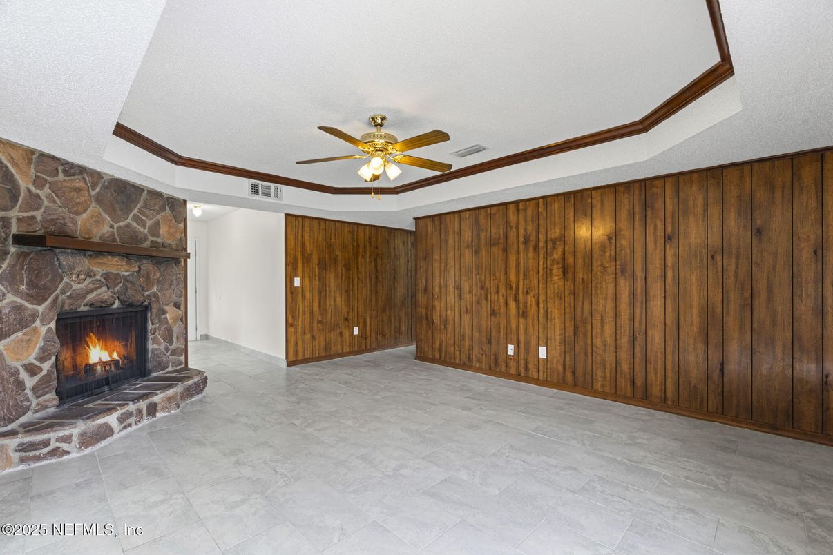 Empty room, Fireplace, Interior, Wooden Walls