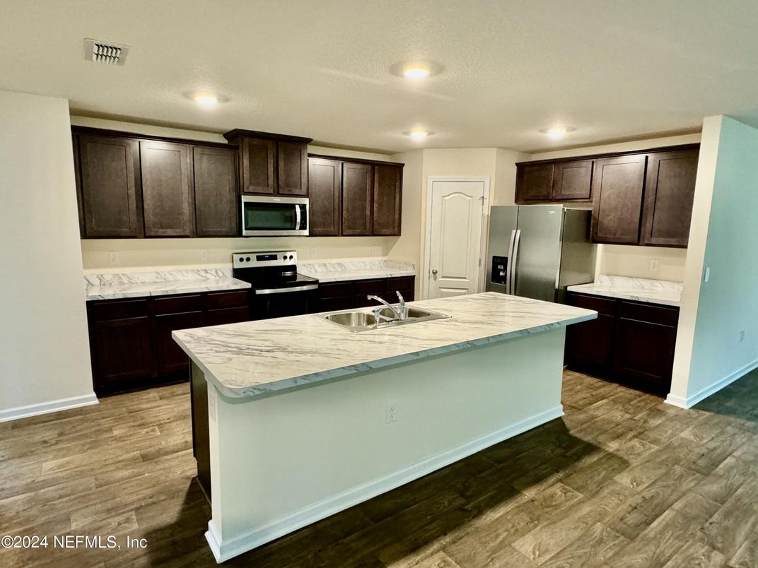 Interior, Kitchen, Recessed Lighting, Wood Texture Flooring