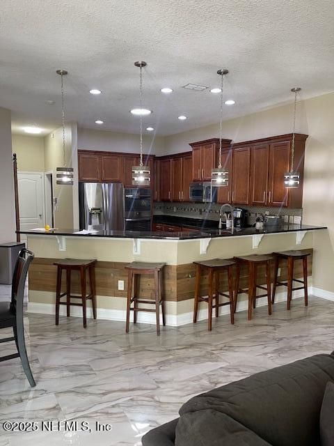 Interior, Kitchen, Marble, Pendant Lights, Recessed Lighting, Stainless Steel Appliances