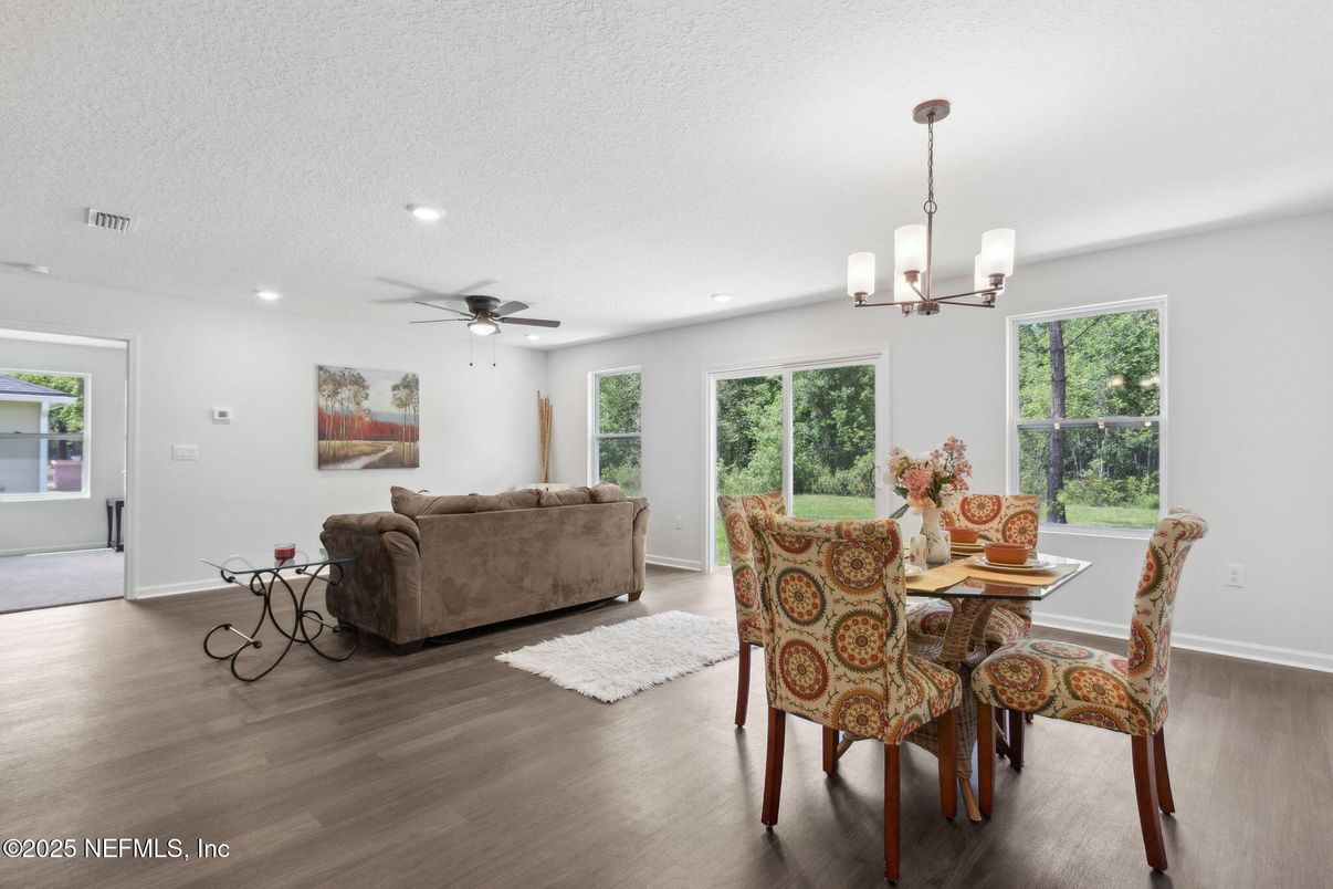Chandelier, Dining room, Interior, Living room, Recessed Lighting, Wood Texture Flooring
