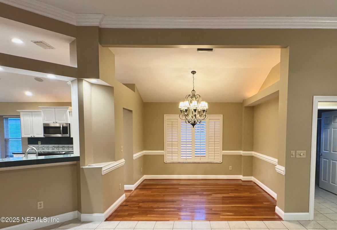 Chandelier, Interior, Kitchen, Recessed Lighting, Wood Texture Flooring