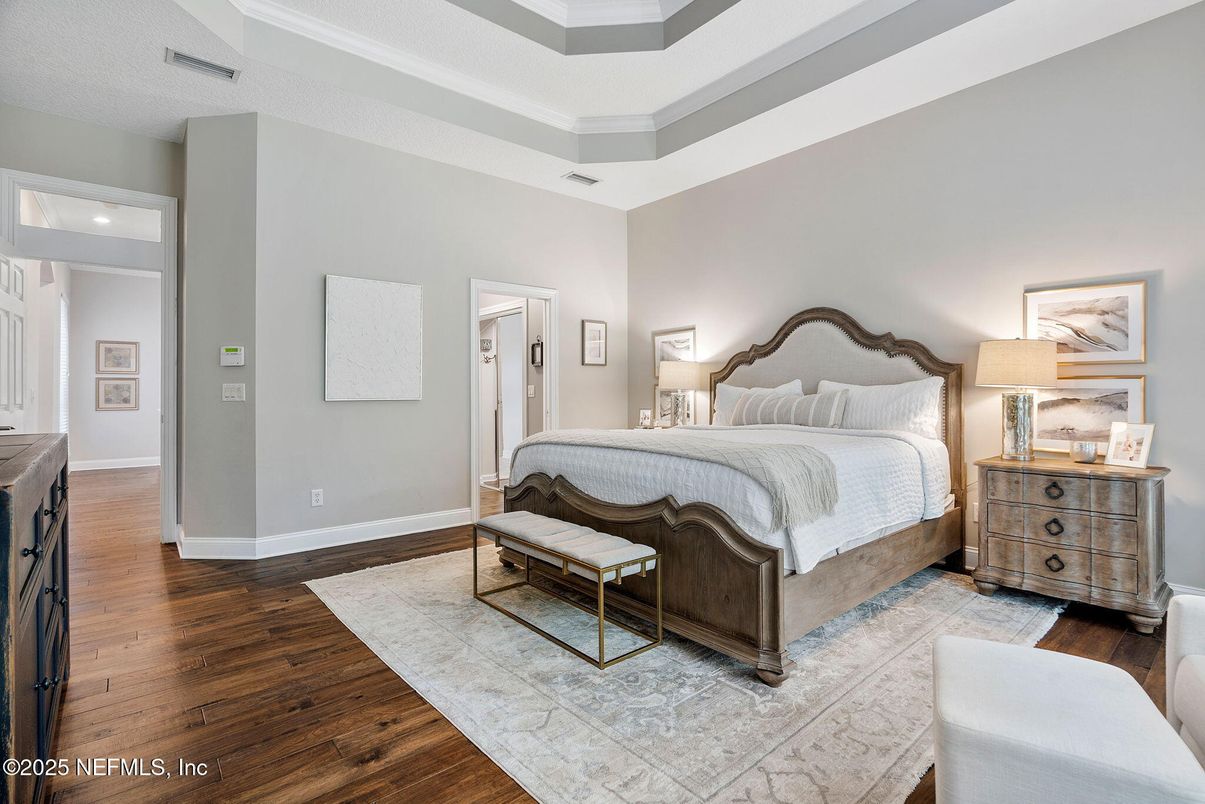 Bedroom, Interior, Recessed Lighting, Wood Texture Flooring