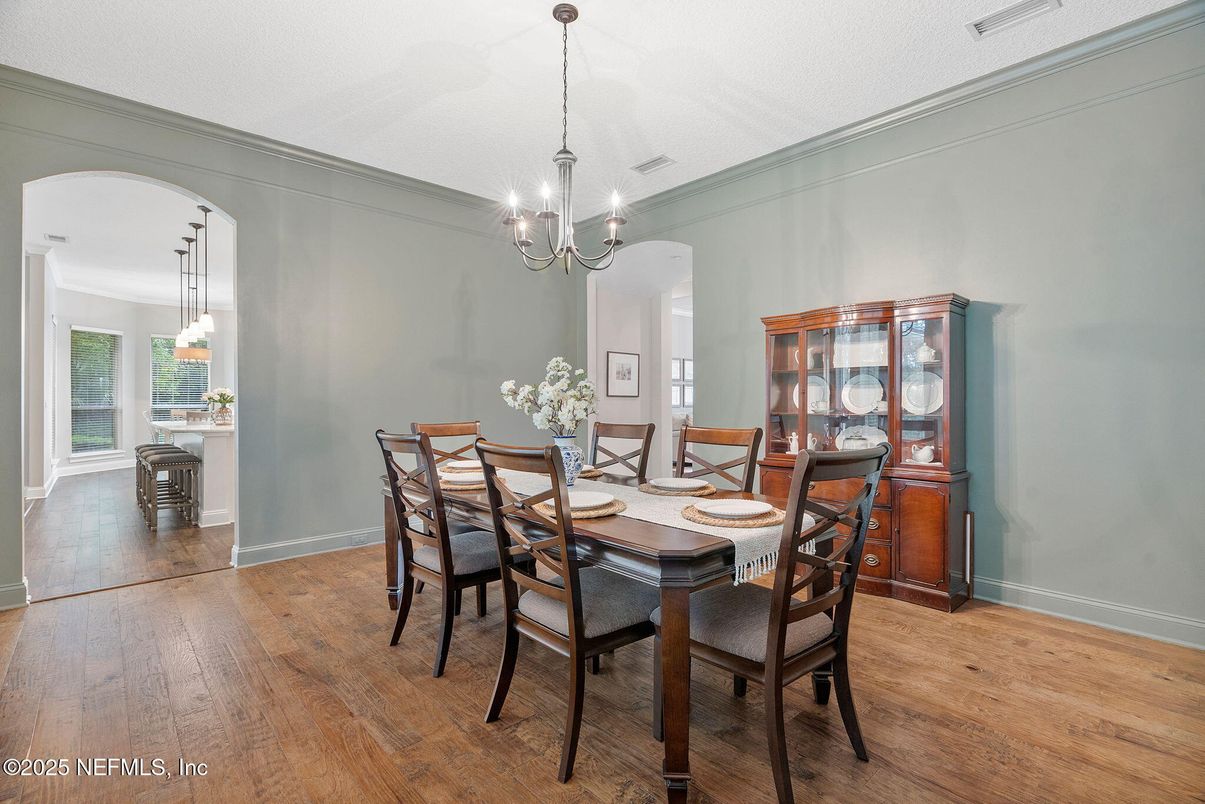Chandelier, Dining room, Interior, Pendant Lights, Wood Texture Flooring