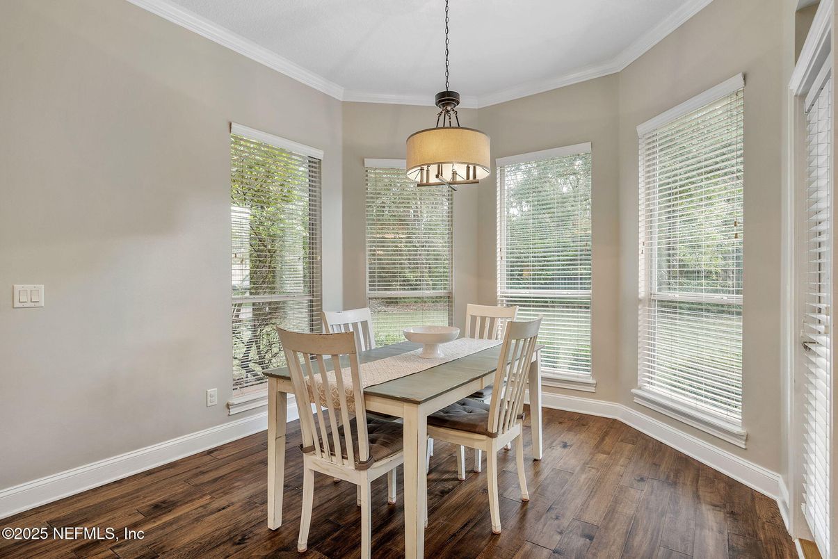 Dining room, Interior, Pendant Lights, Wood Texture Flooring