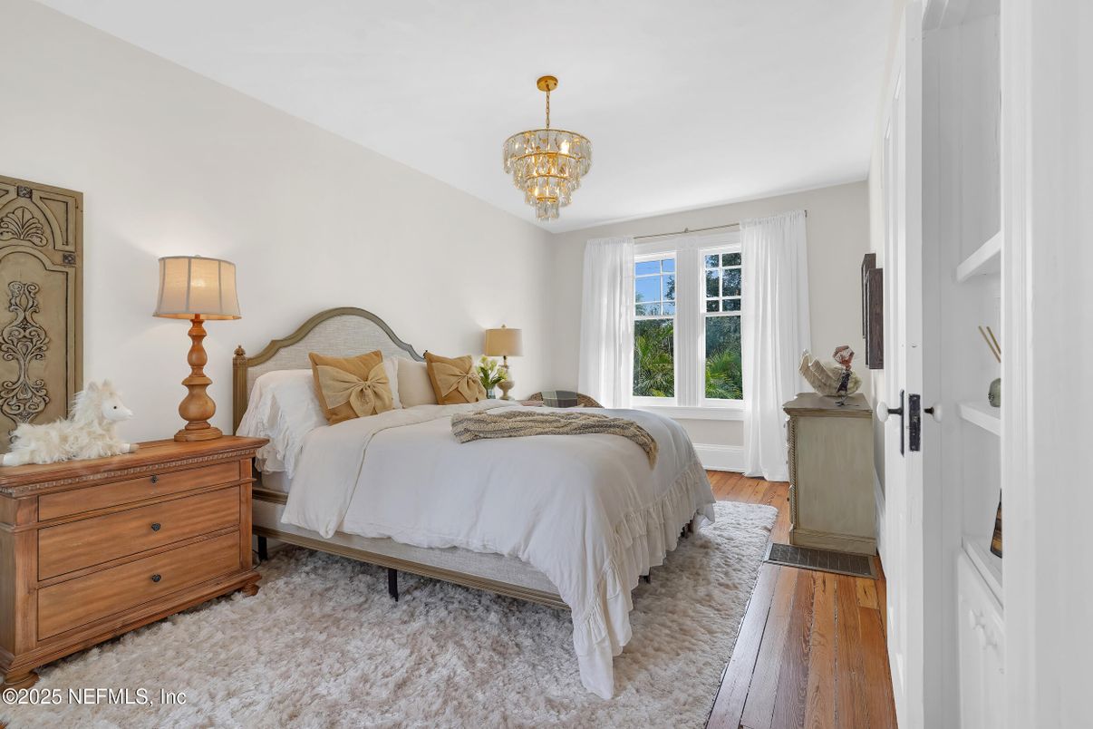 Bedroom, Chandelier, Interior, Wood Texture Flooring