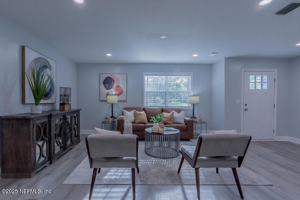 Interior, Living room, Recessed Lighting, Wood Texture Flooring