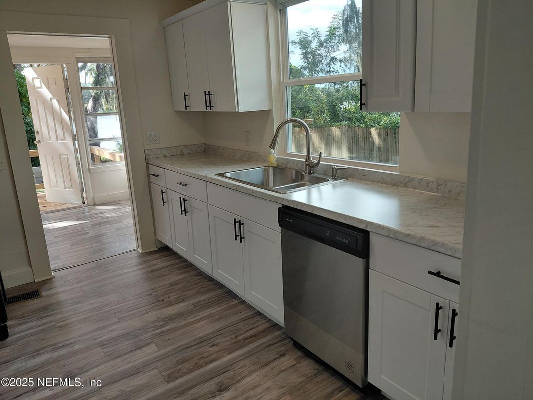 Interior, Kitchen, Stainless Steel Appliances, Wood Texture Flooring