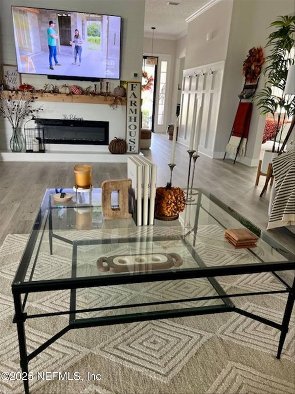 Fireplace, Interior, Pendant Lights, Wood Texture Flooring
