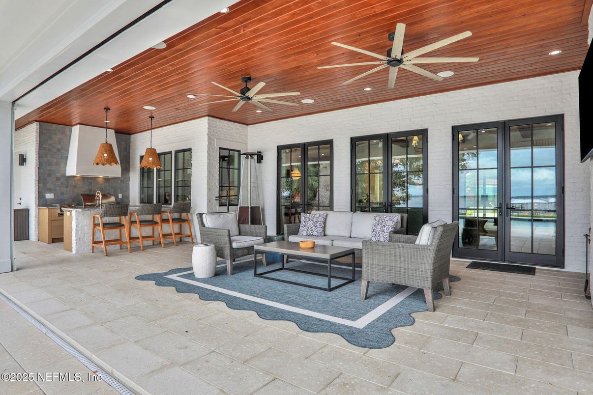 Interior, Living room, Pendant Lights, Recessed Lighting, Water, Wooden Ceilings