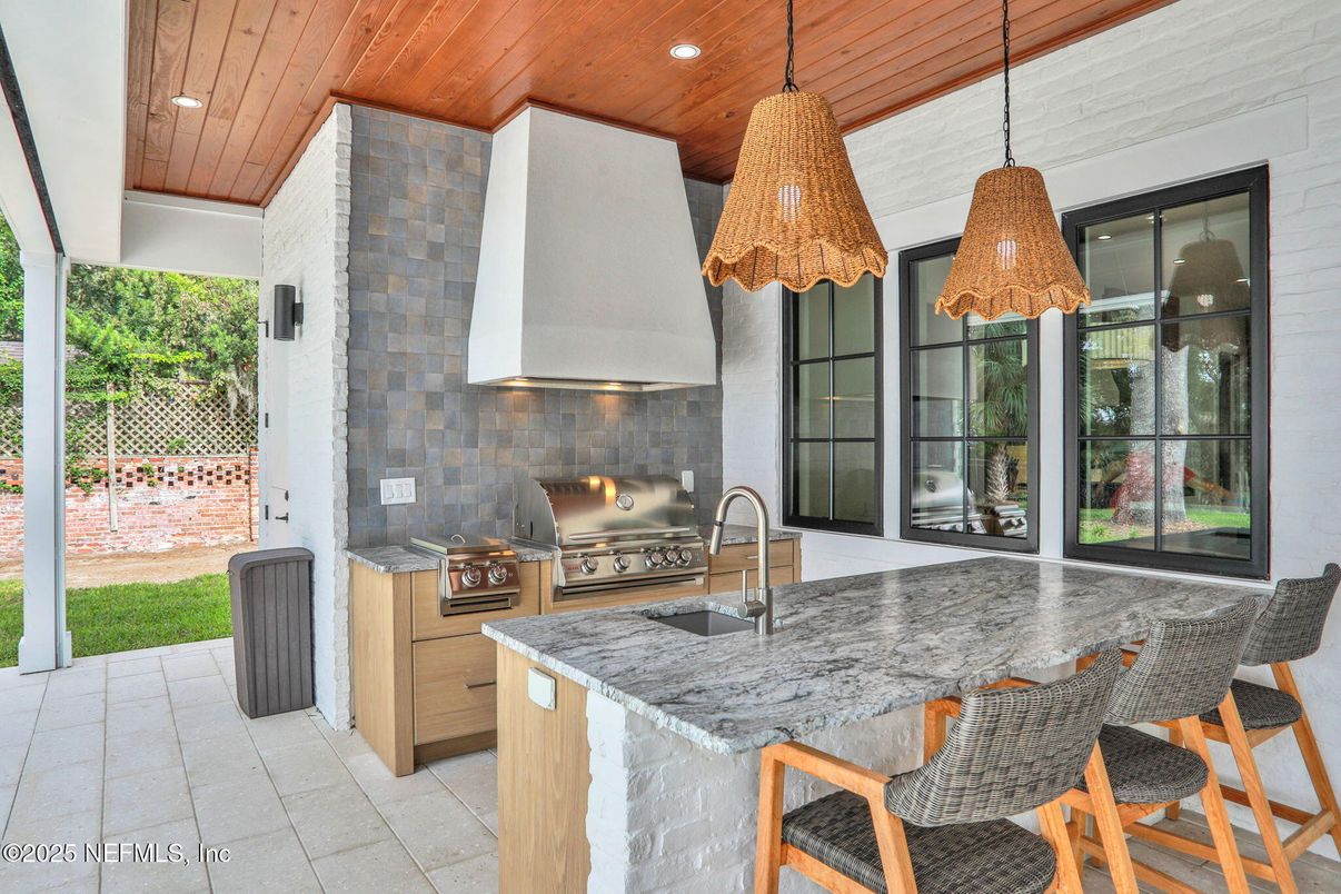 Exterior, Outdoor Kitchen, Pendant Lights, Stainless Steel Appliances