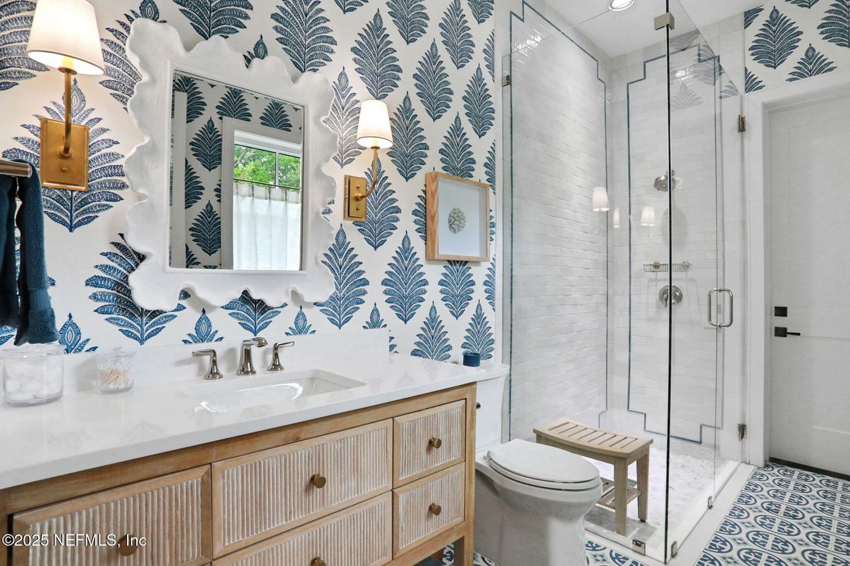 Bathroom, Glass Shower, Interior, Recessed Lighting