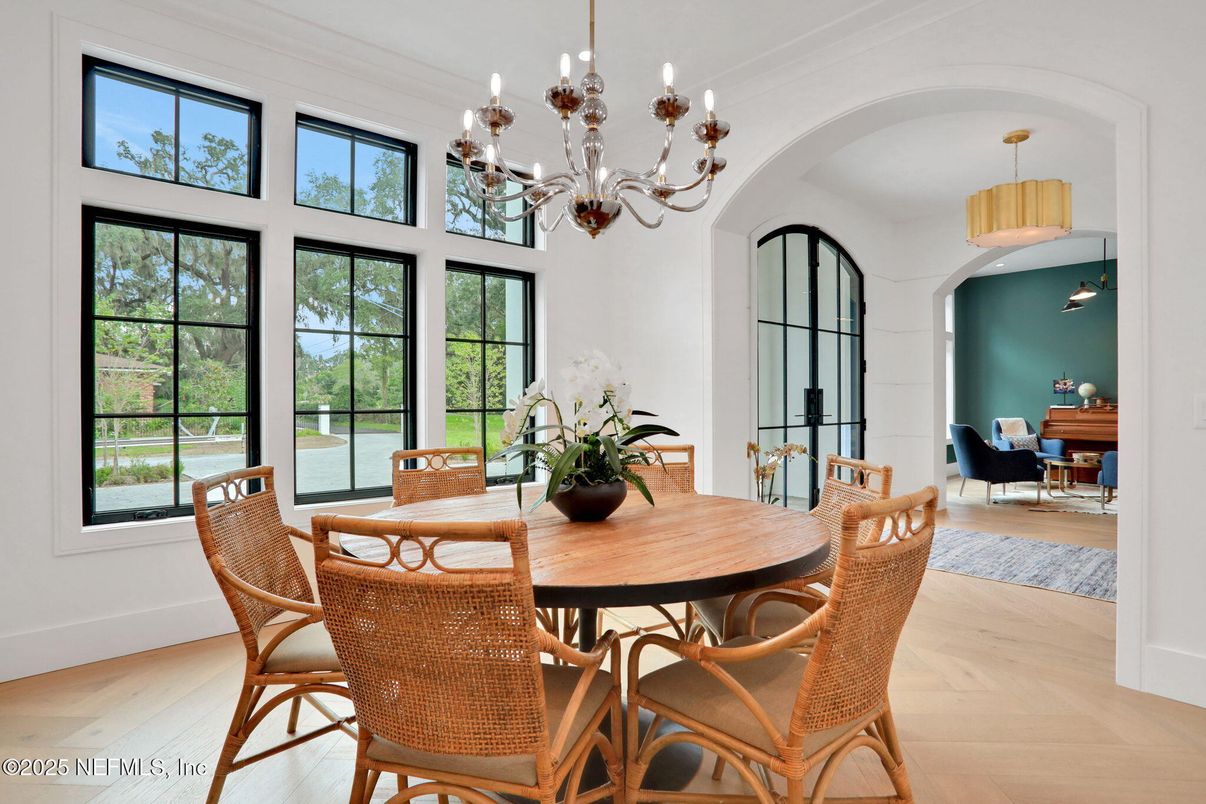 Chandelier, Dining room, Interior, Wood Texture Flooring