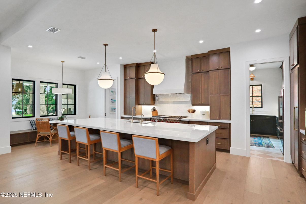 Interior, Kitchen, Pendant Lights, Recessed Lighting, Wood Texture Flooring