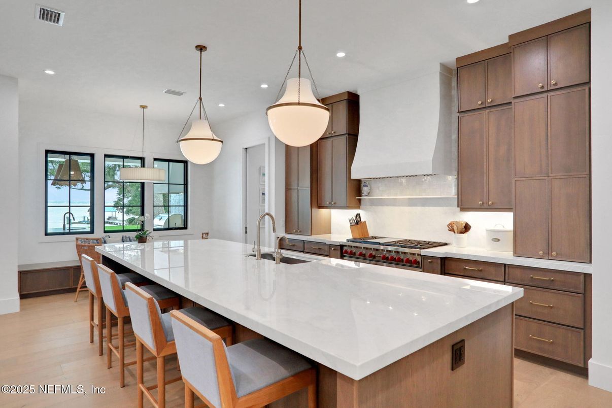 Interior, Kitchen, Pendant Lights, Recessed Lighting, Wood Texture Flooring